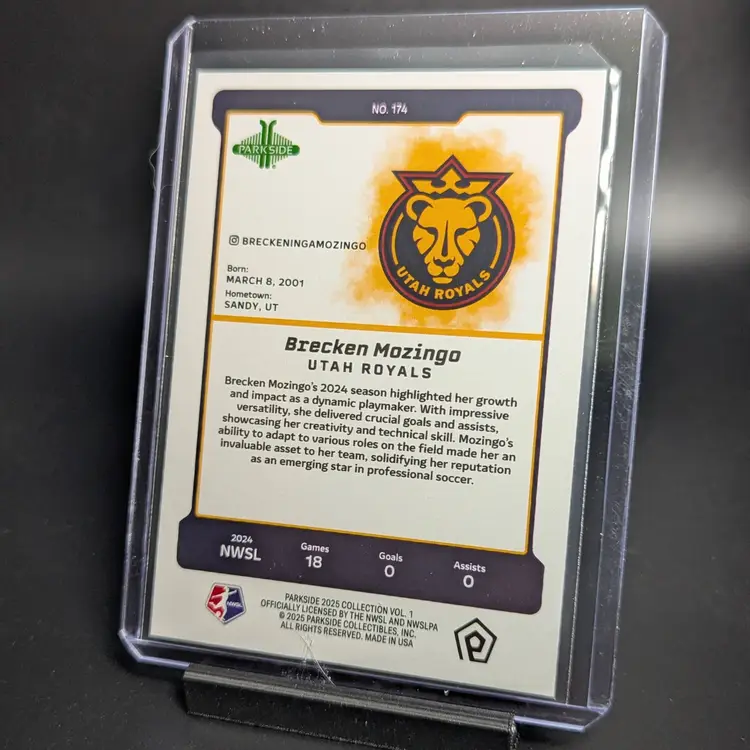 2025 Parkside NWSL Vol 1 Shimmer /100 Utah Royals Brecken Mozingo