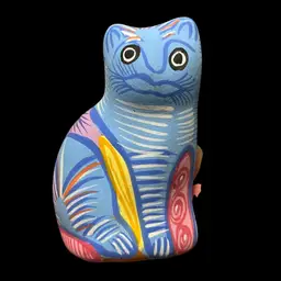 Hand Painted Talavera Cat Figurine, Colorful Mexican Folk Art Pottery Cat Figurine