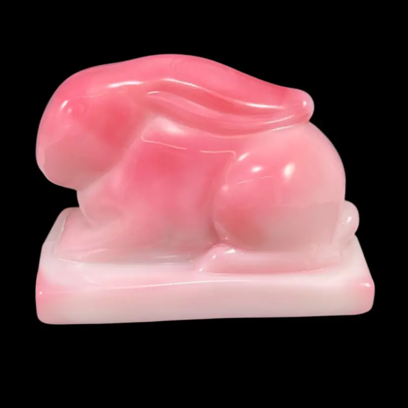 Heisey Fenton Rosalene Glass Bunny Rabbit Figurine For HCA Limited Edition 418/450, Heisey By Fenton Glass Figurine, Heisey Collectors Of America Commissioned Piece