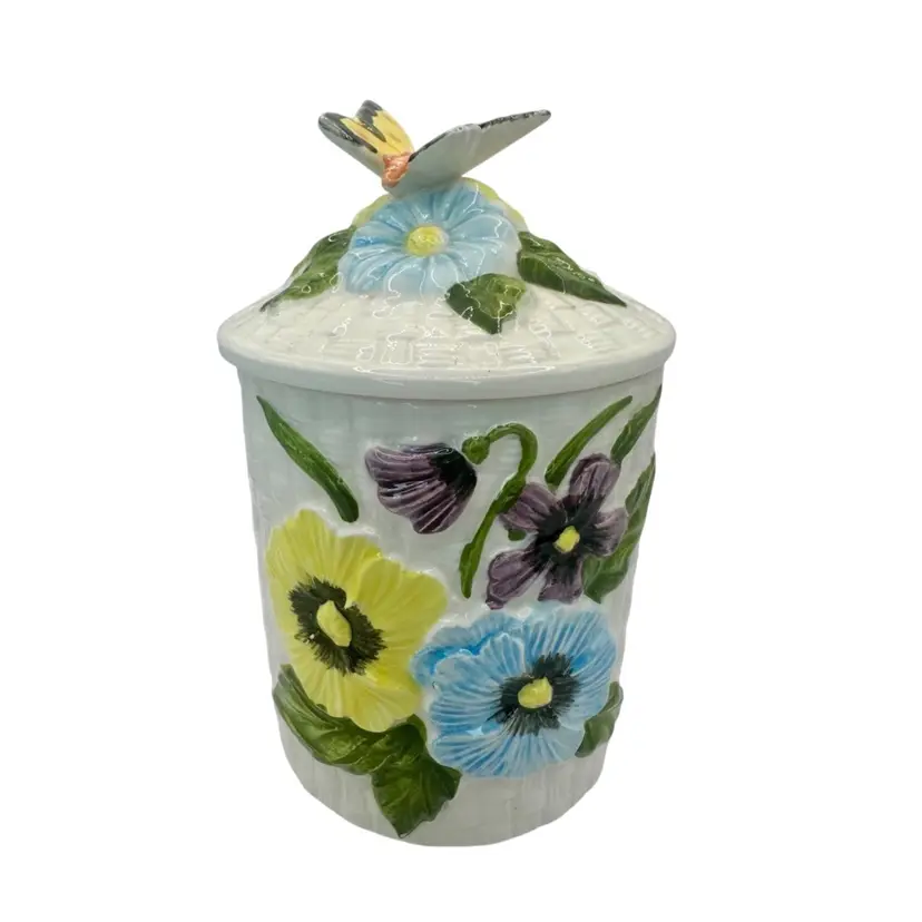 Vintage Butterfly Flower 3D Canister Made in Japan Yellow SMALL