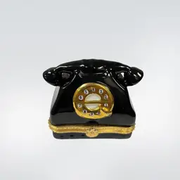 Rotary Style Telephone Trinket Box Black Ceramic | 2.5”