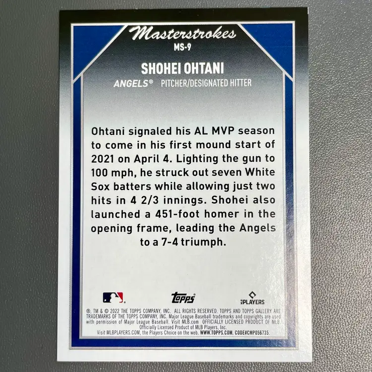 Shohei Ohtani (Los Angeles Angels -> Los Angeles Dodgers) 2022 Topps Gallery Masterstrokes