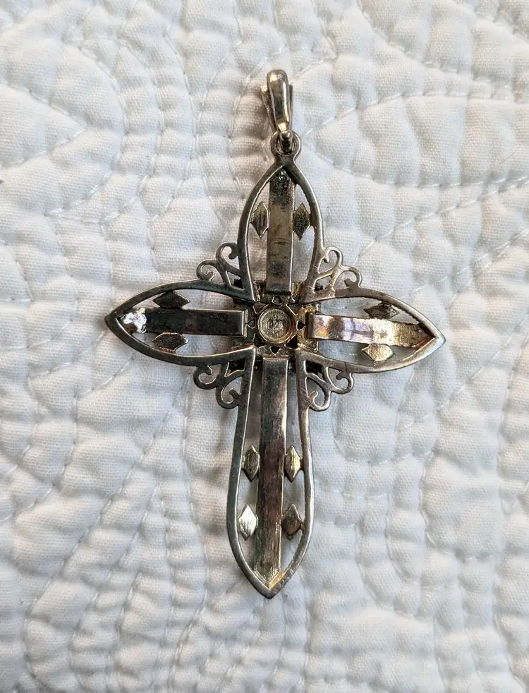 Vintage Sterling Silver Marcasite Cross Pendant