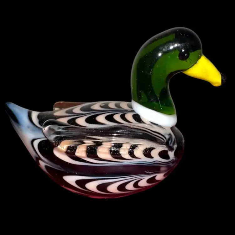 Fitz And Floyd Glass Menagerie Mallard Duck Hand Blown Glass Art In Box