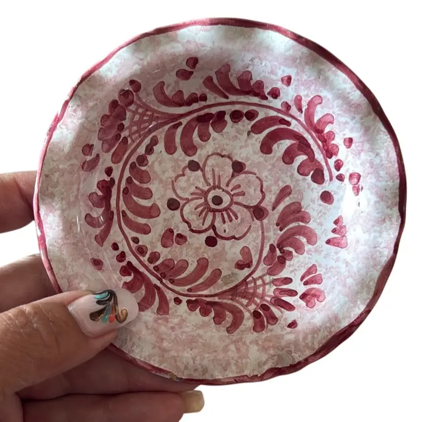 Pink fluted floral bowl speckled made in Italy