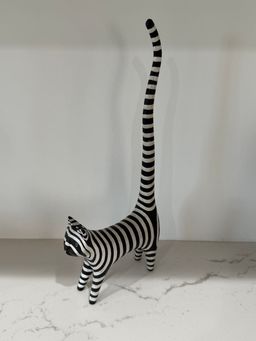Hand Carved Wooden Zebra Black Cat 12”