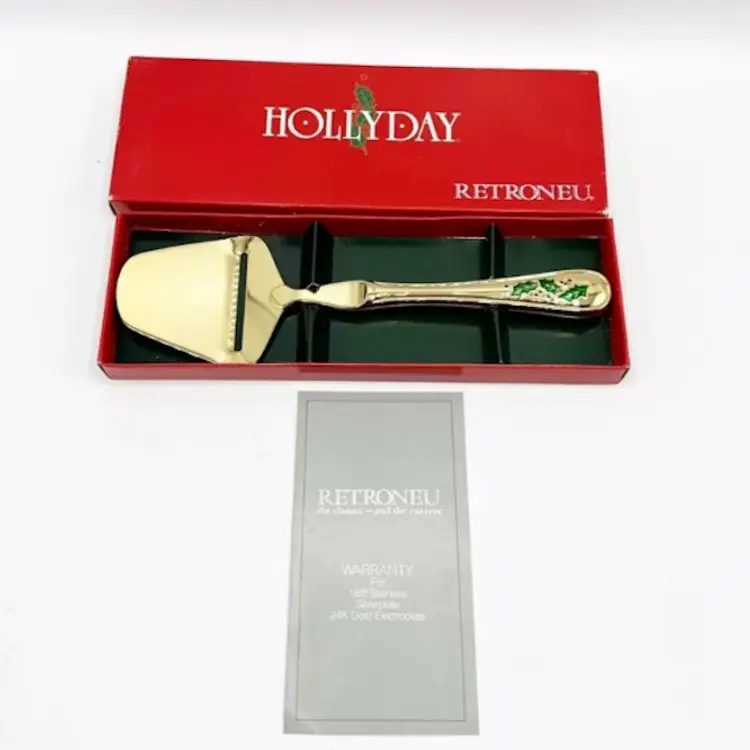 Retroneu Holly Berry Cheese Slicer 24K Gold Electroplate Server Hollyday Japan