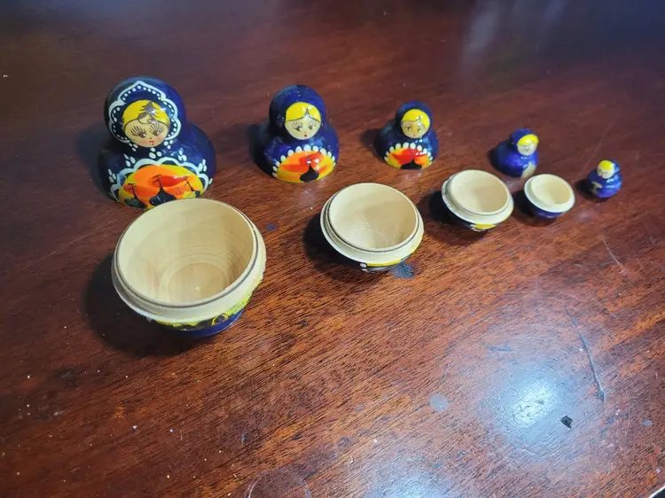 Traditional Russian Nesting Dolls. BLUE and yellow. Hand Painted