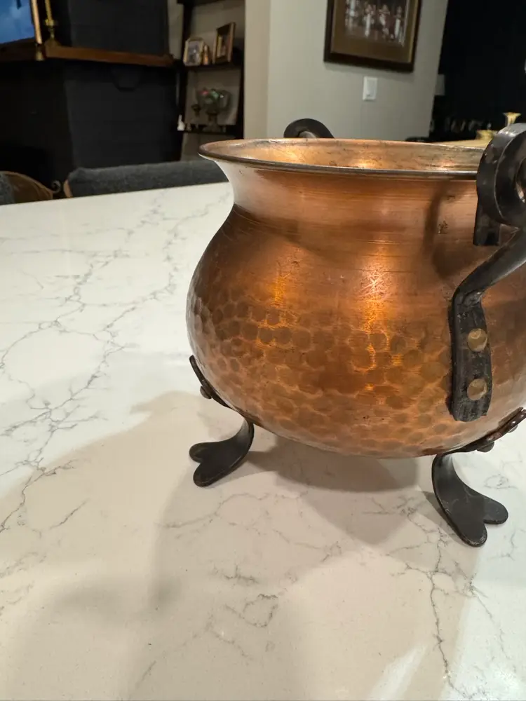 Vintage Copper Cauldron with Iron Handles