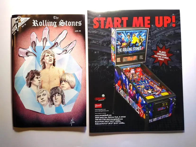 The ROLLING STONES Collectors Set Pinball Machine Flyer And Rock Comic Book Lot