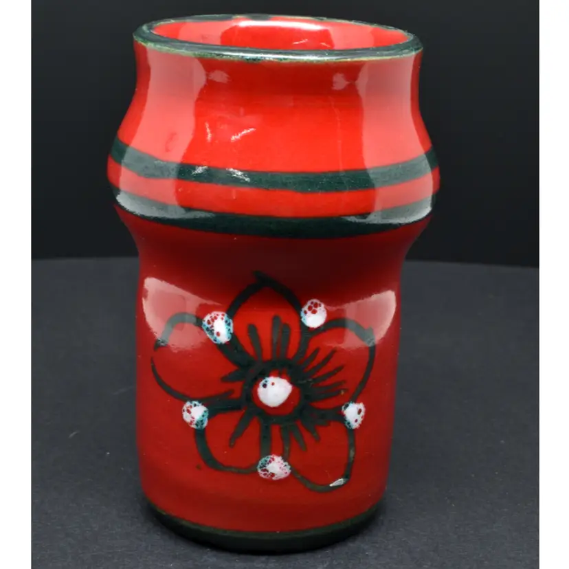 Terracotta Pottery Vase with Flower, 3.75", Hand Painted Details, Italy