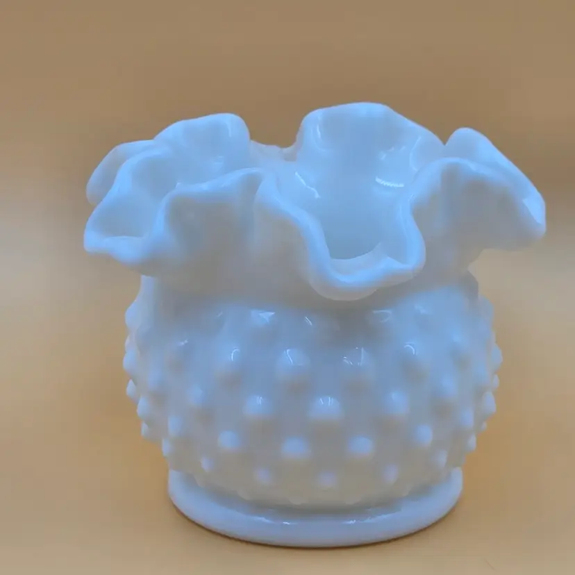 Fenton Hobnail Milk Glass Double Crimped Vase Vintage