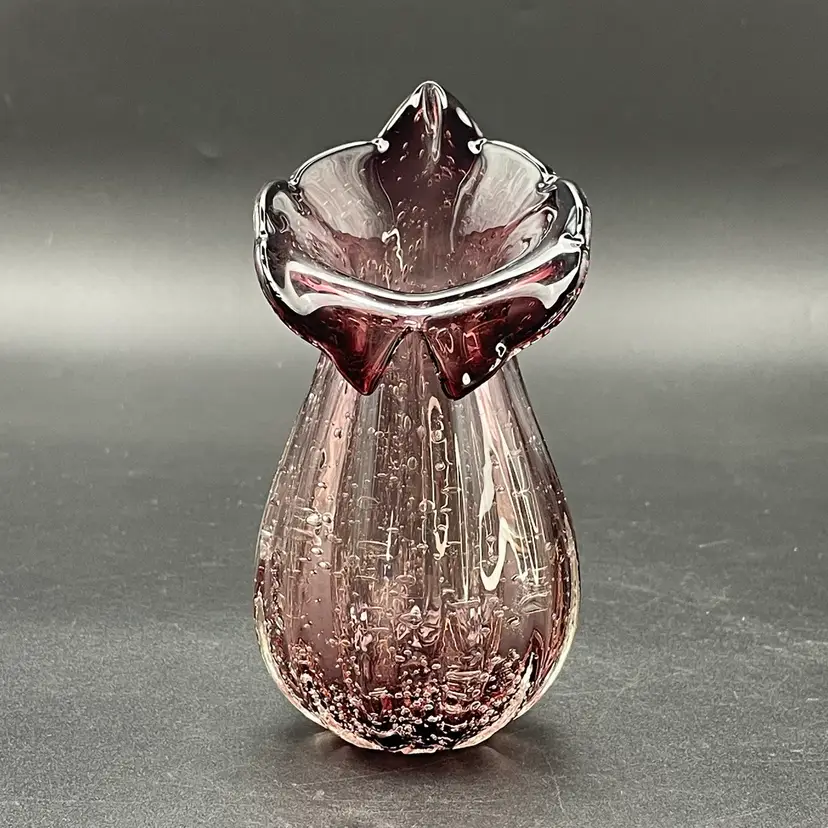 Art Glass Small Jack in a Pulpit Vase Ribbed Amethyst Purple Hand Blown Vintage