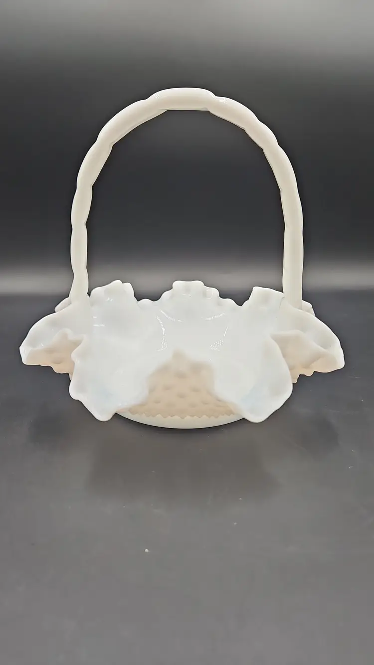 Fenton Milk Glass Hobnail Ruffled Basket