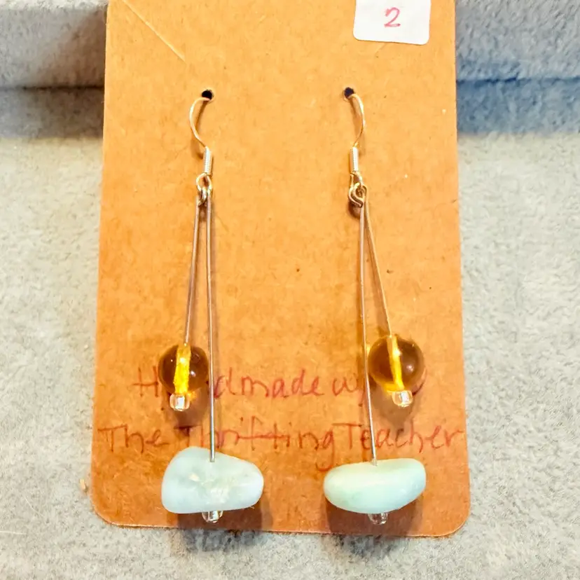 #2 Larimar & Amber Earrings .925 Hooks HANDMADE BY ME