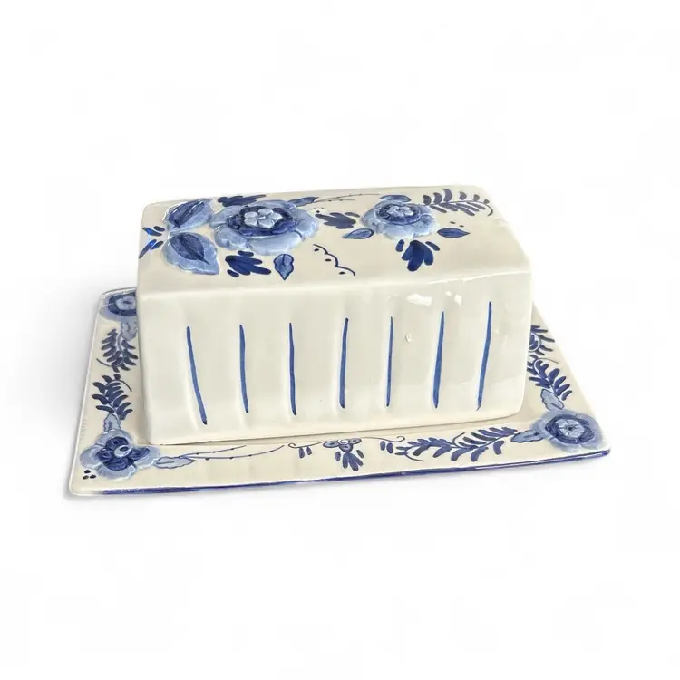 Blue And White Dutch Delft Ceramic Butter Dish