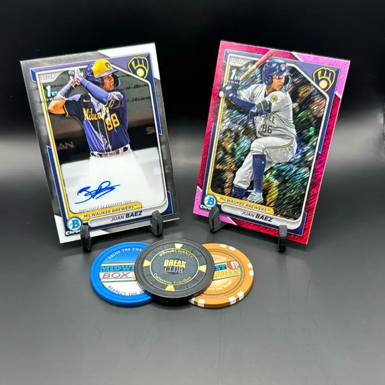 Juan Baez 1st Chrome Auto And Pink Fuchsia Shimmer 096/199 2024 Bowman Milwaukee Brewers
