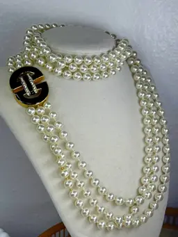Vintage Glass Pearls Triple Strand Swarovski Crystal