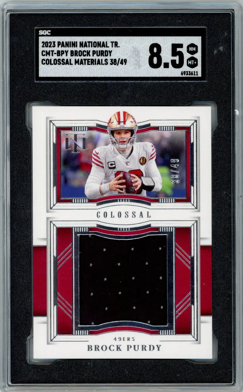 2023 National Treasures BROCK PURDY /49 Colossal Materials SP #CMT-BPY 49ERS SGC 8.5 NM-MT+