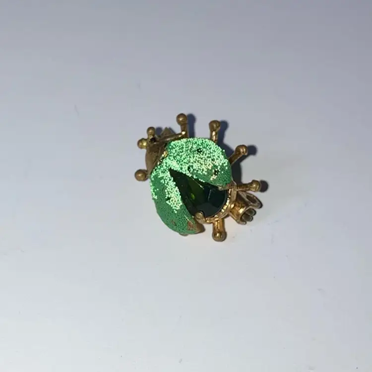 Vintage Western Germany Stamped  Goldtone Ladybug Brooch With Rhinestone Belly! 🐞🐞🐞