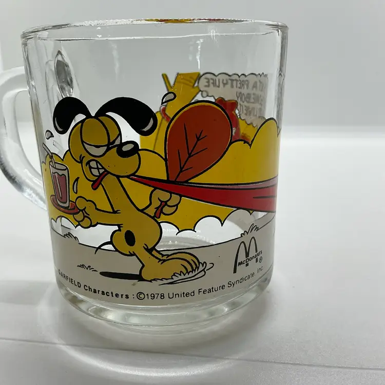 Vtg 1978 McDonald's Garfield Cat Odie Glass Coffee Cup/mug By Jim Davis