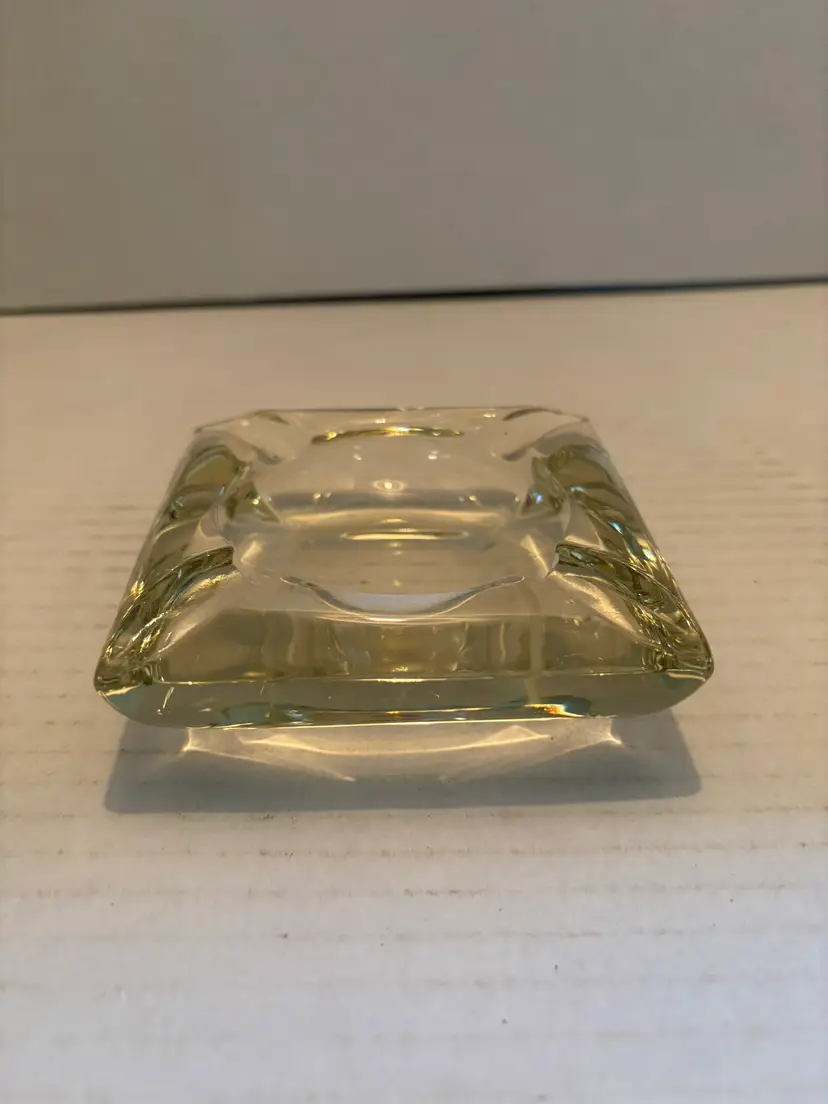 Vintage Square Thick Clear Glass Ashtray with 4 Cigarette Slots 4inches Square