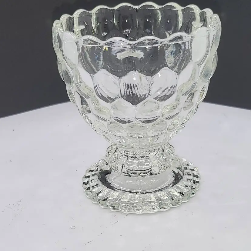 Vintage Avon 1970s Clear Glass Bubbles Ovalique Candle Holder 4"