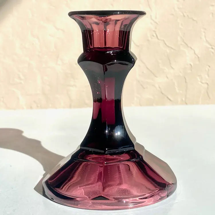 Vintage Amethyst Purple Glass Taper 4" Candle Holder