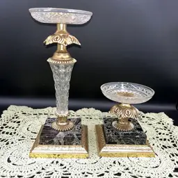 Vintage Pair of Hollywood Regency Candlesticks. Dilly Mfg. Co. USA. Carrara Marble Base From Italy.
