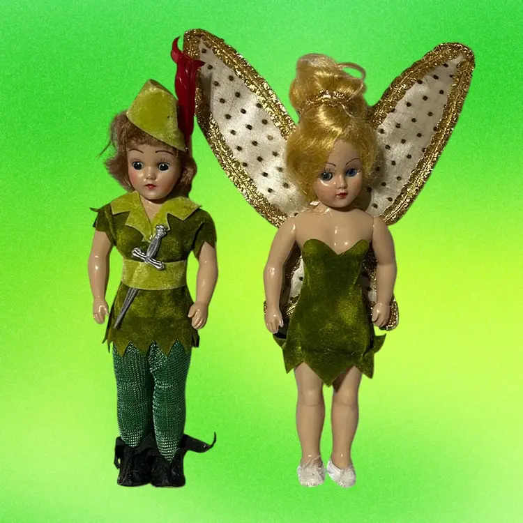 1950s Peter Pan & Tinker Bell 2 Pc Sleepy Eye Dolls