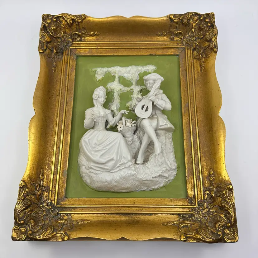 ALT MEISSEN PORCELAIN SCENE FROM THE CASTLE PARK OF SANOSSUCI 1750-1760 Wall Hanging Gold Frame