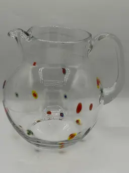 Art Glass Hand Blown Millefiori Italian Style Round / Bubble Pitcher