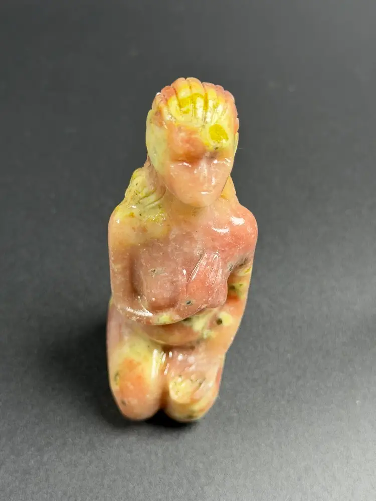 Natural Serpentine W/ Strawberry Quartz Nude Lady Hand Carved Stone 4" 140g