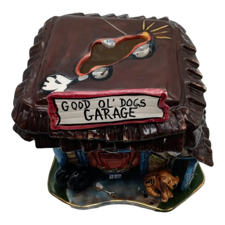 Blue Sky 2003 Heather Goldminc Ceramic Good Ol' Dogs Garage Tealight with Base