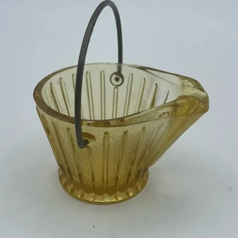 Vintage Glass Basket With Metal Handle 3” With Handle