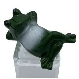 Fairy Garden Forest Figurine, Reclining Porcelain Frog, Original Sticker, 4.5"