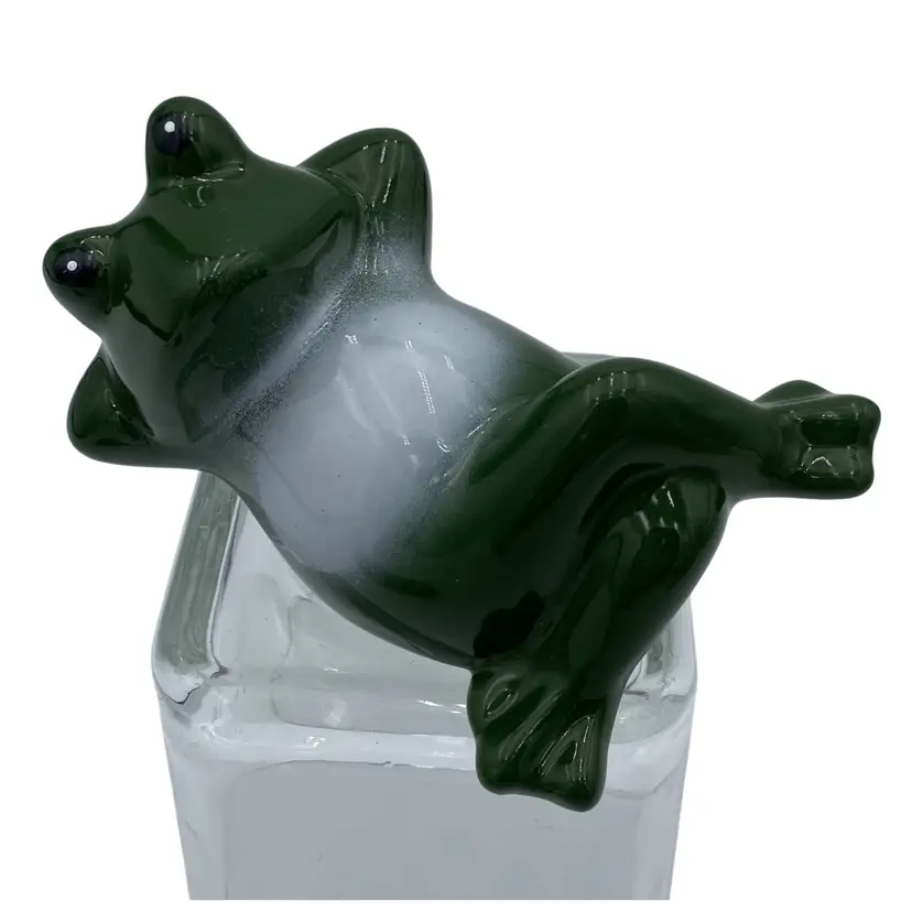 Fairy Garden Forest Figurine, Reclining Porcelain Frog, Original Sticker, 4.5"