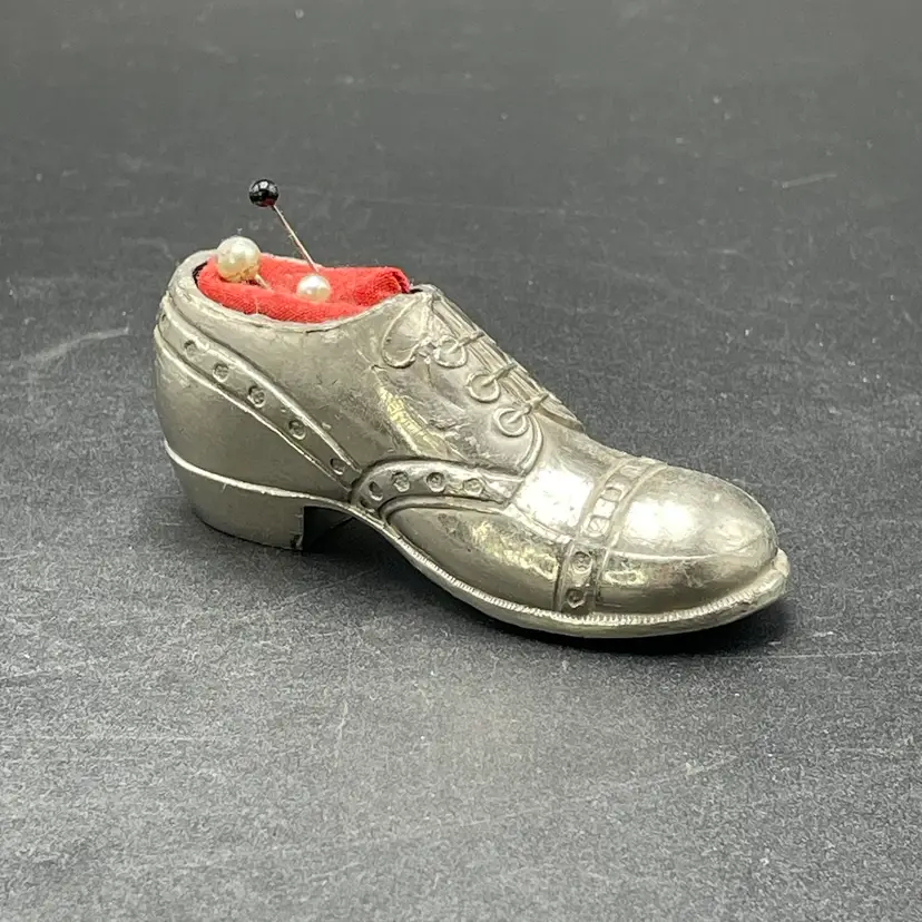 Oxford Shoe Pin Cushion Sewing Accessory Vintage Silver Toned Metal