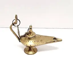 Vintage Brass Aladdin’s Genie Oil Lamp/Engraved Design/Brass Chain & Lid/Decorative Brass/Home Decor/Genie Lamp/Mini Genie Lamp/Small