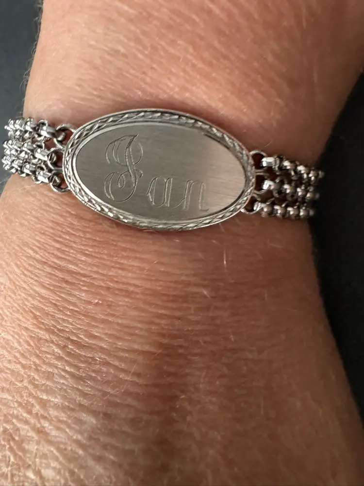 Vintage Speidel USA Triple Chain Link ID Bracelet Engraved With Jan