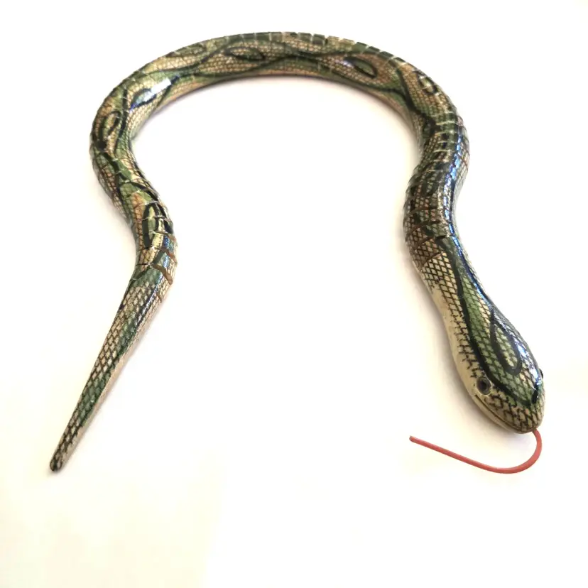 Wiggle Toy Snake Articulated Wooden Hand Made Jointed 20" Green & Tan Unbranded