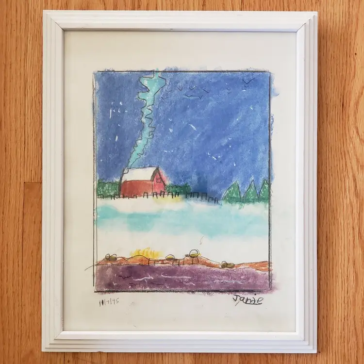 Art On Paper Original Framed Signed Dated Young Artist Interpretation Vintage