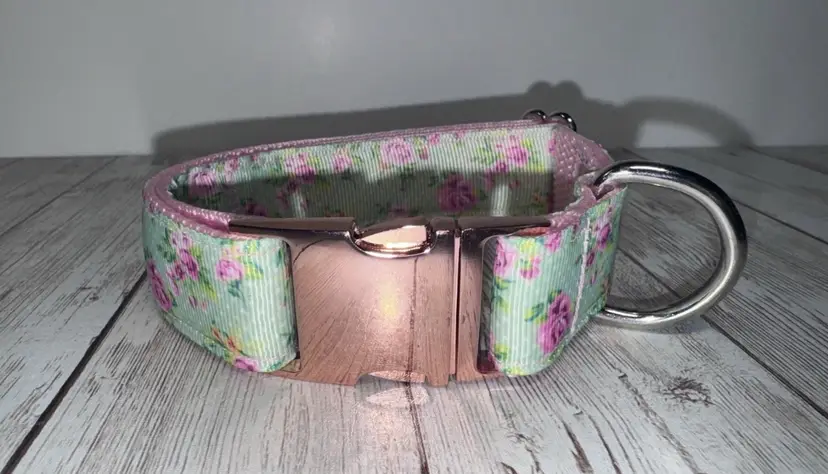 Dog Or Puppy Collar Pink Roses 1” Wide Small Handmade NEW With Metal Buckle