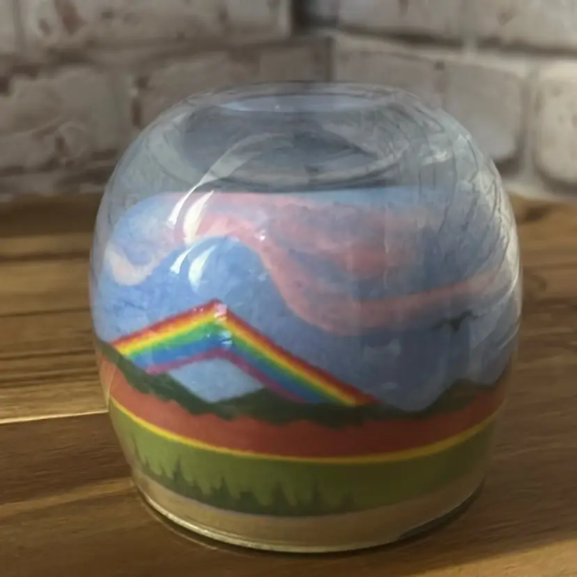 Vintage Painted Landscape With Rainbow Paperweight