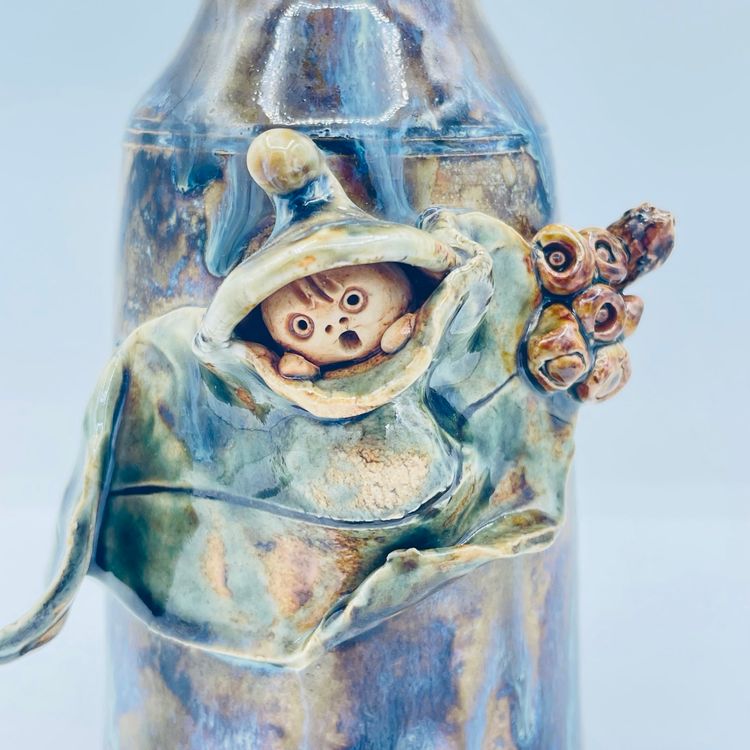 Whimsical Oddity Drip Glaze Studio Art Pottery Pitcher Vase OOAK Pixie Elf Fairy