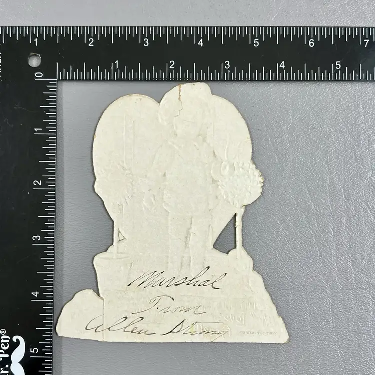 Antique Die Cut Embossed Valentine Boy Flowers Wishbone Love's Greeting 4.5"