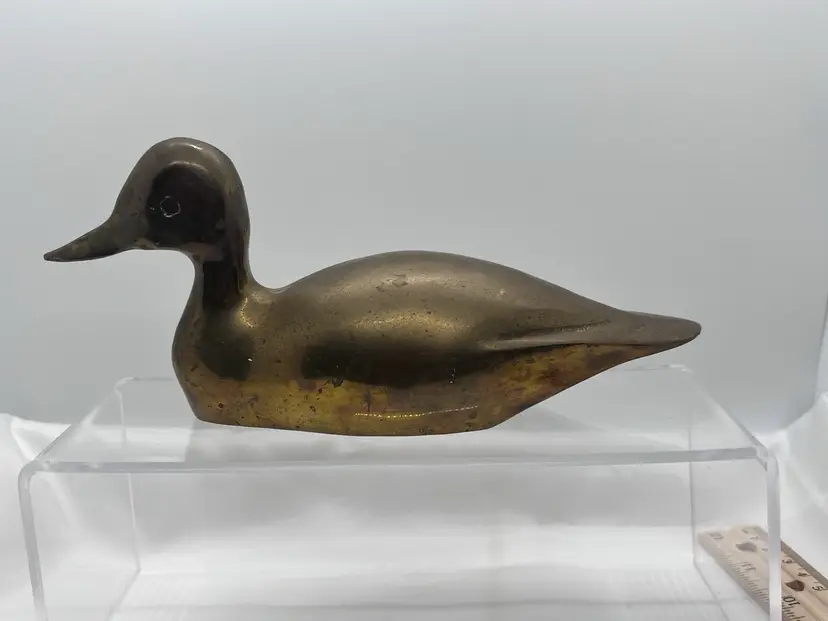#2065B Beautiful Vintage Solid Brass Duck 8 1/2 x 3 x 3 1/2"  Unlabeled