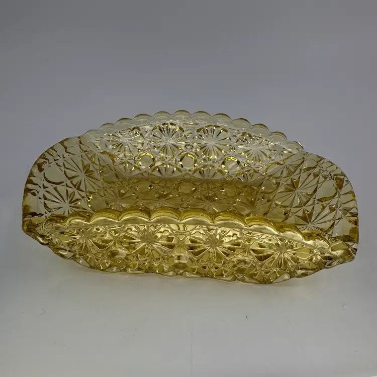 Vintage LE Smith Daisy and Button Golden Amber Glass Dish