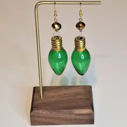 Christmas Ornament Earrings Green Christmas Light Bead Accent