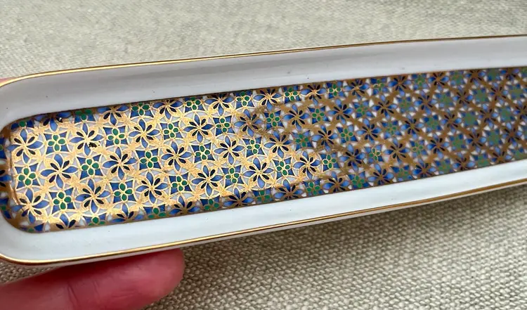 Otagiri Japan Porcelain Office Desk Letter Opener Tray Blue Green Gold Pinwheel
